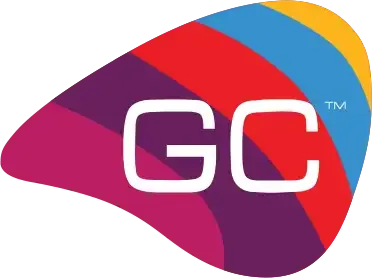 A vibrant and abstract GC logo with curved color bands in purple, red, blue, and yellow, displayed on a transparent background to represent accreditation of a legit online casino.