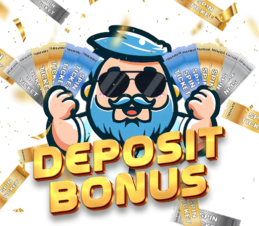 A cheerful KuyaPlay mascot wearing sunglasses surrounded by spin tickets and golden confetti, highlighting a deposit bonus as part of the KuyaPlay free bonus offer.