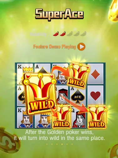 Screenshot of the Super Ace slot game at kuyaplay-casino showing golden crown wild symbols and gameplay instructions on a glowing green background.