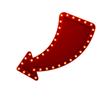 A shiny red marquee arrow outlined with glowing yellow lights pointing down and to the left, used to draw attention on kuyaplay-casino.