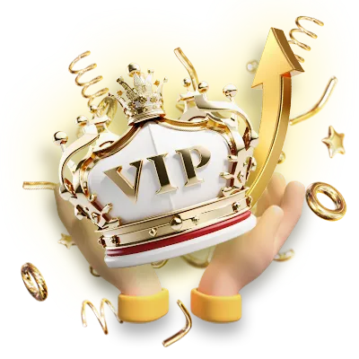A golden crown labeled "VIP" held by two hands surrounded by coins, confetti, and an upward arrow, symbolizing exclusive rewards and status in the KuyaPlay free bonus program.