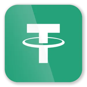 The Tether (USDT) logo displayed on a green square with rounded corners, featuring a bold white "T" and circular design, symbolizing cryptocurrency payment integration in legit online casino platforms.