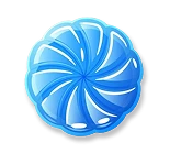 A glossy blue round candy featuring a swirl pattern and a radiant shine, placed on a transparent background, representing a sweet collectible in KuyaPlay login.