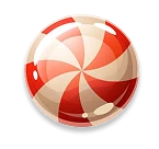 A shiny round peppermint candy with red and cream swirl segments, set on a transparent background, serving as a sweet icon for KuyaPlay login.