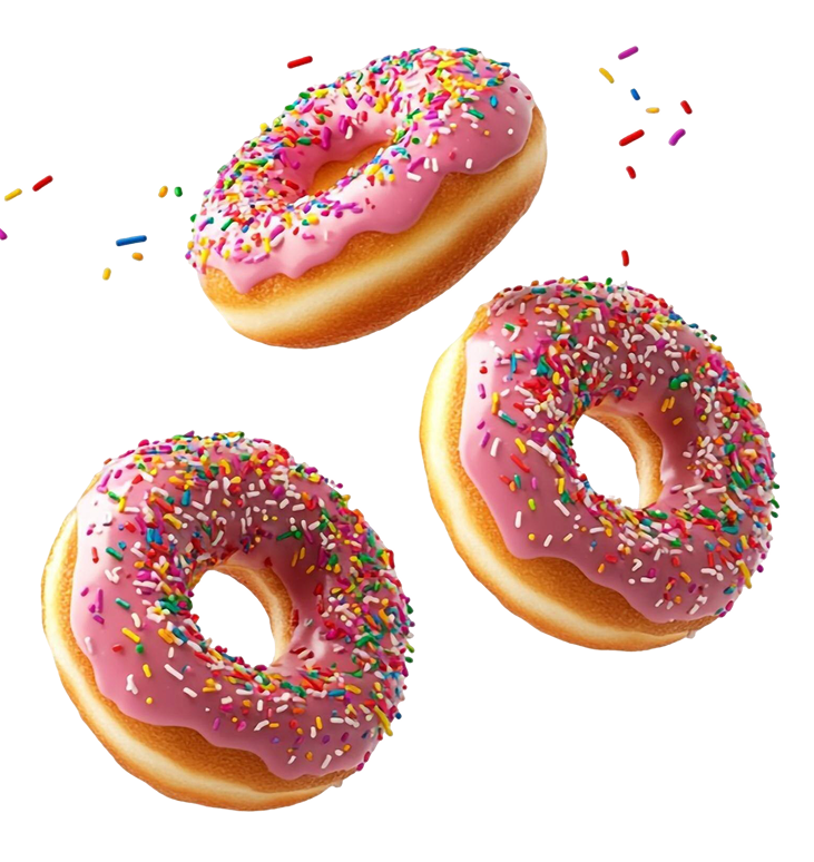 A mobile phone displaying the KuyaPlay login and registration form, surrounded by three pink frosted donuts with colorful sprinkles, symbolizing a fun and inviting sign-up experience for KuyaPlay login.